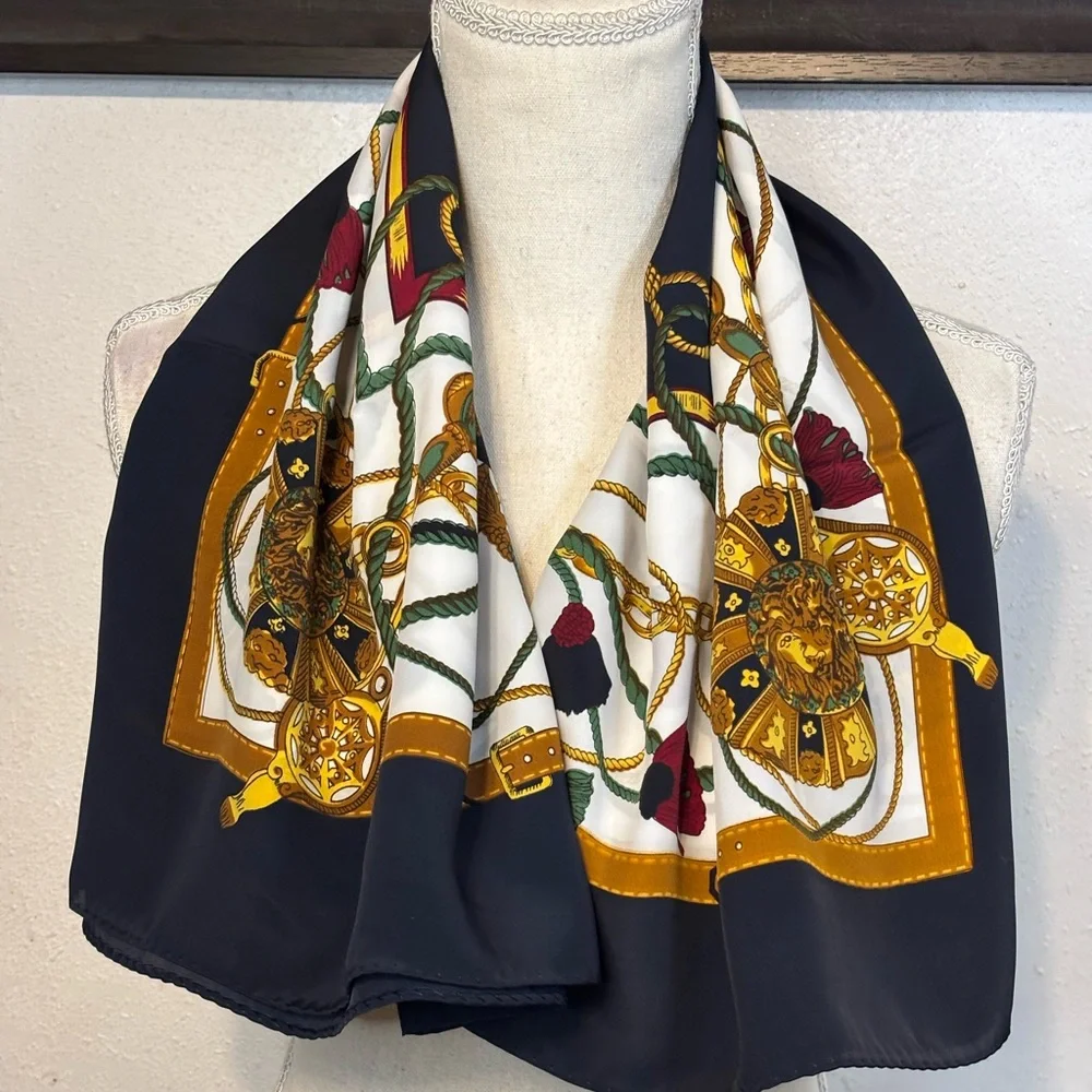 Gold and Blue Ornate Silk Scarf